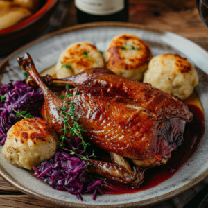 Halbe Ente mit Rotkohl im Herrenhaus Tüschow